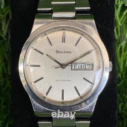 Rare BULOVA Automatic Day Date Silver Dial Watch Men Vintage Swiss Made