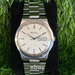 Rare BULOVA Automatic Day Date Silver Dial Watch Men Vintage Swiss Made
