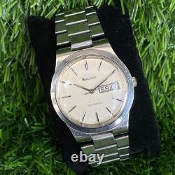 Rare BULOVA Automatic Day Date Silver Dial Watch Men Vintage Swiss Made