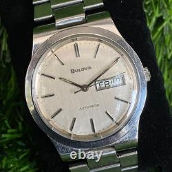 Rare BULOVA Automatic Day Date Silver Dial Watch Men Vintage Swiss Made