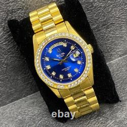 Rare BULOVA President Day Date Quartz Blue Dial Diamond Watch Men Vintage Swiss