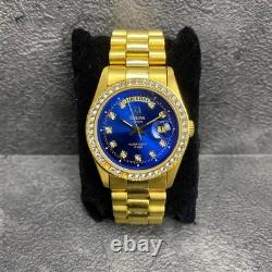 Rare BULOVA President Day Date Quartz Blue Dial Diamond Watch Men Vintage Swiss
