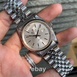 Rare Bulova President Super Seville Day Date Silver Quartz Vintage Swiss Watch