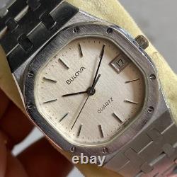 Rare Bulova Royal Oak Quartz Silver Dial Date Swiss Made Watch Vintage Men