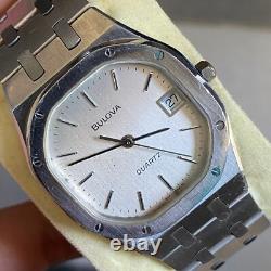 Rare Bulova Royal Oak Quartz Silver Dial Date Swiss Made Watch Vintage Men
