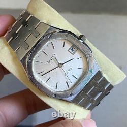 Rare Bulova Royal Oak Quartz Silver Dial Date Swiss Made Watch Vintage Men