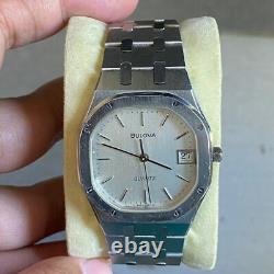 Rare Bulova Royal Oak Quartz Silver Dial Date Swiss Made Watch Vintage Men