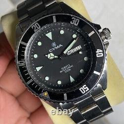 Rare Cyma Diver 8061544 Black Dial Quartz Swiss Made Vintage Men Watch Sport