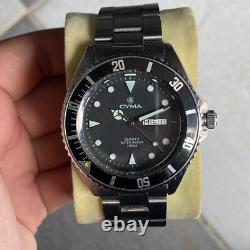 Rare Cyma Diver 8061544 Black Dial Quartz Swiss Made Vintage Men Watch Sport