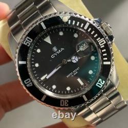 Rare Cyma Diver Quartz 8061544 Black Dial Day Date Swiss Made Vintage Men Watch