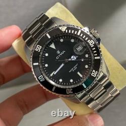 Rare Cyma Diver Quartz 8061544 Black Dial Day Date Swiss Made Vintage Men Watch