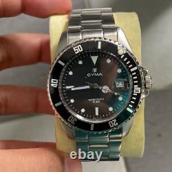 Rare Cyma Diver Quartz 8061544 Black Dial Day Date Swiss Made Vintage Men Watch