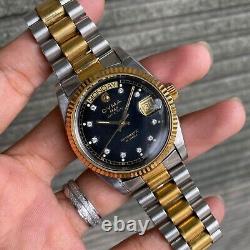 Rare Cyma President Day-Date Two Tone Black Automatic ETA Swiss Vintage Watch