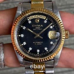 Rare Cyma President Day-Date Two Tone Black Automatic ETA Swiss Vintage Watch