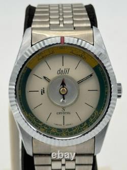 Rare Dalil Crystal Muslim Compass Manual Winding Swiss Made Vintage Watch 35MM