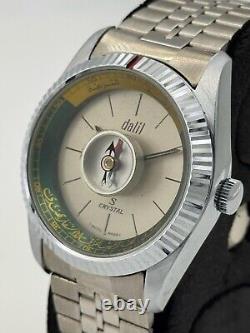 Rare Dalil Crystal Muslim Compass Manual Winding Swiss Made Vintage Watch 35MM