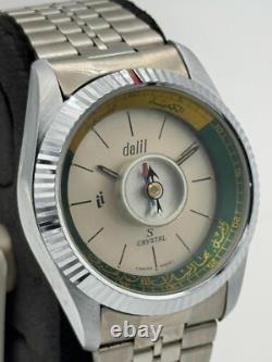 Rare Dalil Crystal Muslim Compass Manual Winding Swiss Made Vintage Watch 35MM