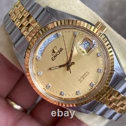 Rare Enicar Automatic President Gold Dial Diamond Two Tone Swiss Vintage Watch