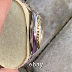 Rare Enicar Automatic President Gold Dial Diamond Two Tone Swiss Vintage Watch