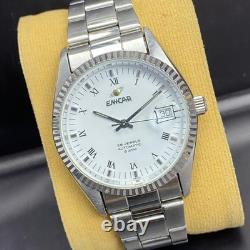 Rare Enicar Automatic White Dial Roman 25 Jewels Swiss Made Vintage Watch Men