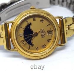 Rare HEUER Vintage Watch Moon Phase 23mm Gold Plated Arm 15cm Swiss Women HL200G