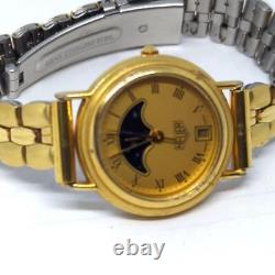 Rare HEUER Vintage Watch Moon Phase 23mm Gold Plated Arm 15cm Swiss Women HL200G