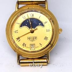 Rare HEUER Vintage Watch Moon Phase 23mm Gold Plated Arm 15cm Swiss Women HL200G