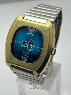 Rare Initial Digital Jump Hour Automatic Swiss Made Vintage Men's Wrist Watch