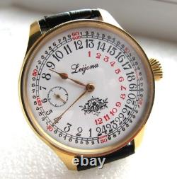 Rare LEIJONA 24h Dial, Marriage Wristwatch Vintage Swiss Movement, New Case 48mm