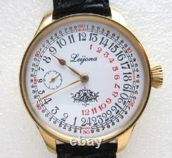 Rare LEIJONA 24h Dial, Marriage Wristwatch Vintage Swiss Movement, New Case 48mm