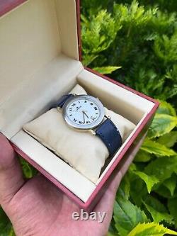 Rare LORENZ Watch Vintage 80s Men Silver Plated Steel Swiss Movement White Dial