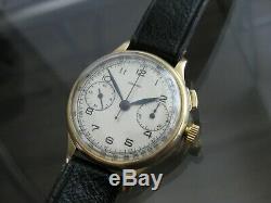 Rare Longines 13zn Chronograph 14k Flyback One Button 1935 Swiss Made Wristwatch