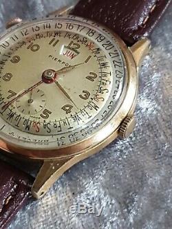 Rare Mens Gold Plated PIERPONT TRIPLE DATE Pointer Swiss Mechanical Wristwatch