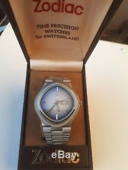 Rare Mint Vintage Zodiac Sst 36000 Dial Automatic Wristwatch Ss Swiss Ltd Mens