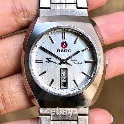 Rare Rado Sapphire Gazelle Day Date Silver Dial Automatic Swiss Vintage Watch