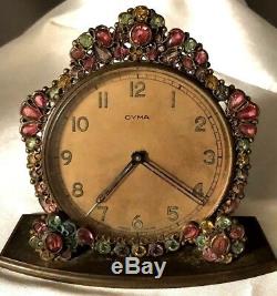 Rare Robert Signed Vintage Rhinestone Framed Cima Swiss Watch Co Alarm Clock