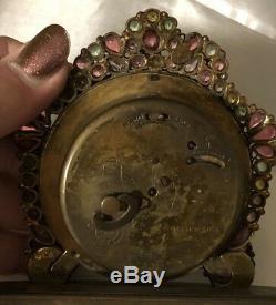 Rare Robert Signed Vintage Rhinestone Framed Cima Swiss Watch Co Alarm Clock