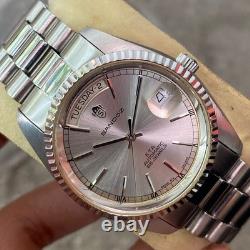 Rare Sandoz President Automatic ETA Swiss Silver Dial Day Date Vintage Watch Men