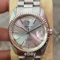 Rare Sandoz President Automatic ETA Swiss Silver Dial Day Date Vintage Watch Men