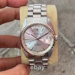 Rare Sandoz President Automatic ETA Swiss Silver Dial Day Date Vintage Watch Men