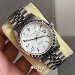 Rare Sandoz President Quartz Date Roman Index White Dial Swiss Vintage Watch Men