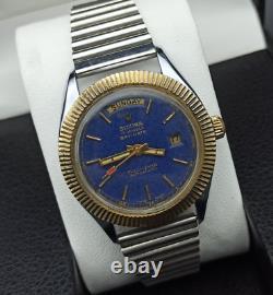 Rare Sicura Day/date Watch Full-lever Automatic Blue Dial Swiss Men True Vintage