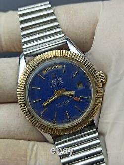 Rare Sicura Day/date Watch Full-lever Automatic Blue Dial Swiss Men True Vintage