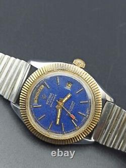 Rare Sicura Day/date Watch Full-lever Automatic Blue Dial Swiss Men True Vintage