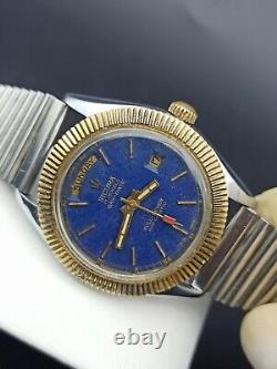 Rare Sicura Day/date Watch Full-lever Automatic Blue Dial Swiss Men True Vintage