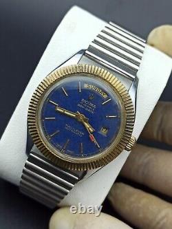 Rare Sicura Day/date Watch Full-lever Automatic Blue Dial Swiss Men True Vintage