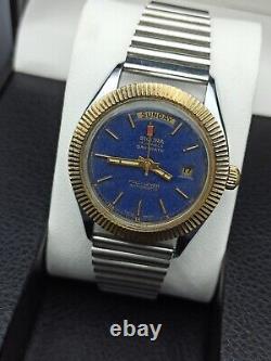 Rare Sicura Day/date Watch Full-lever Automatic Blue Dial Swiss Men True Vintage