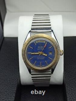 Rare Sicura Day/date Watch Full-lever Automatic Blue Dial Swiss Men True Vintage