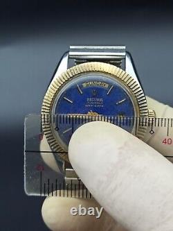 Rare Sicura Day/date Watch Full-lever Automatic Blue Dial Swiss Men True Vintage