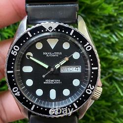 Rare Solvil et Titus Diver Automatic Black Dial Day Date Vintage Swiss Watch Men